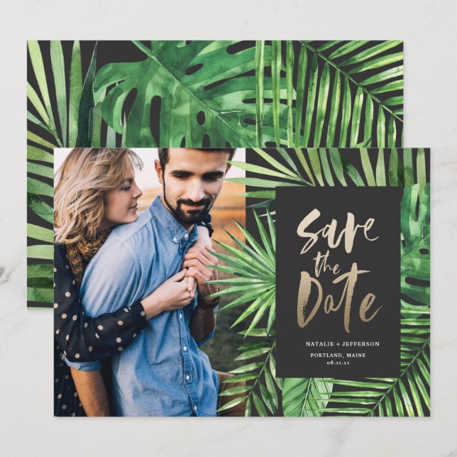Save The Date Photographie de feuille de palme tropicale et de f (Devant / Derrière)