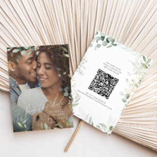 Save The Date Photographie de verdure et d'or blanc Code QR
