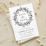 Save The Date Photographie du Fleur sauvage Boho moderne noir et<br><div class="desc">Ce mariage élégant enregistrer la carte de date comporte une couronne fleur sauvage en silhouette avec votre photo sur le dos. Pour une personnalisation plus avancée de cette conception,  cliquez sur le BOUTON OUTIL DESIGN BLEU ci-dessus !</div>