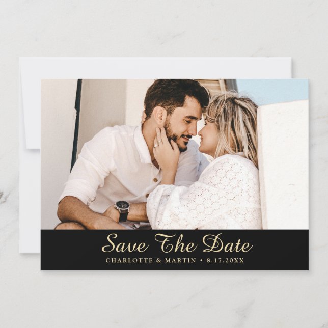 Save The Date Photographie Mariage noir et or Enregistrer les ca (Devant)