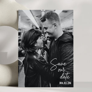 Save The Date Photographie noir et blanc Script tendance Mariage