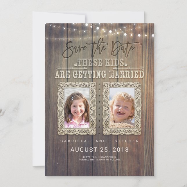 Save The Date Photos amusantes pour enfants | Bois rustique Enre (Devant)