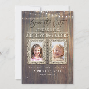 Save The Date Photos amusantes pour enfants Bois rustique Enre