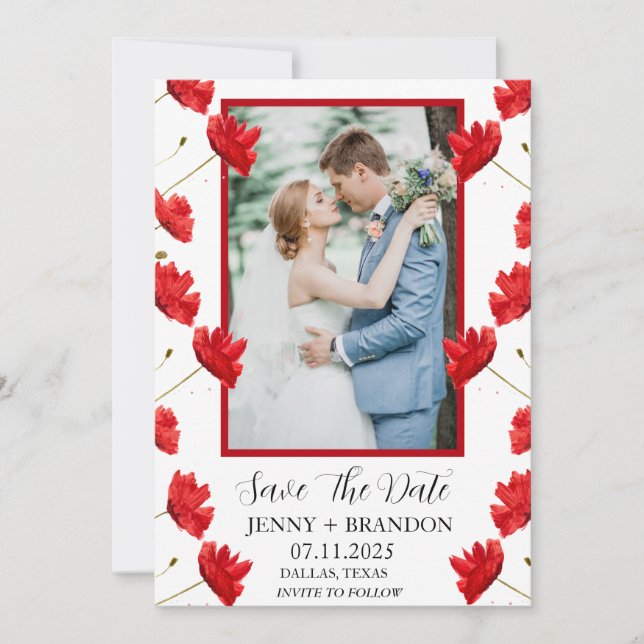 Save The Date Photos de l'aquarelle Elégant Rouge Floral Photo (Devant)