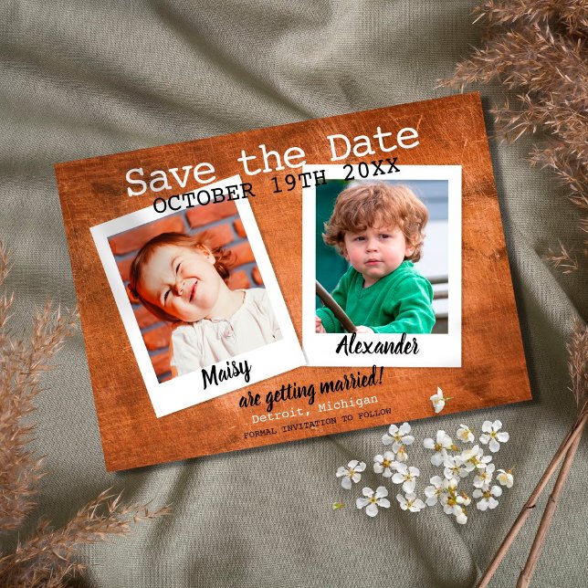 Save The Date Photos d'enfance Bois Vieilli Rustique (Créateur téléchargé)