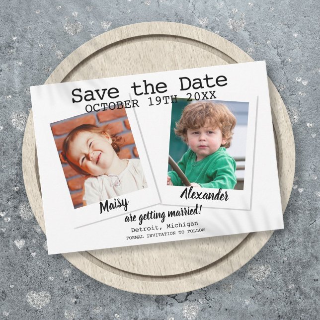 Save The Date Photos d'enfance modernes pour mariage  (Modern Childhood Photos Wedding Save The Date)