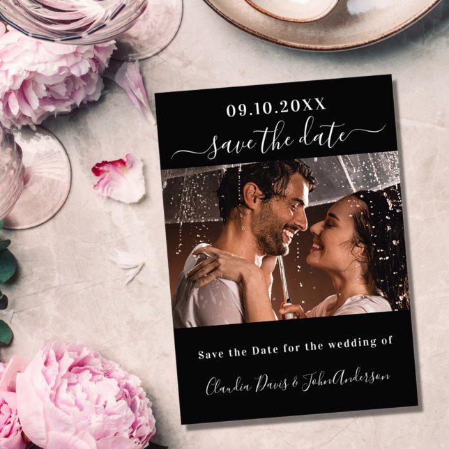 Save The Date Photoscript noir blanc élégant (Créateur téléchargé)