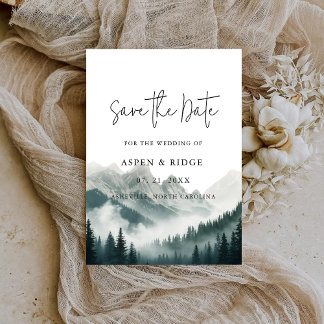 Save The Date Pics verdoyants Forêt brumeuse Aquarelle