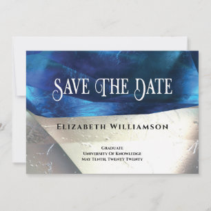 Save The Date Pierre de cristal moderne Bleu Blanc Graduation
