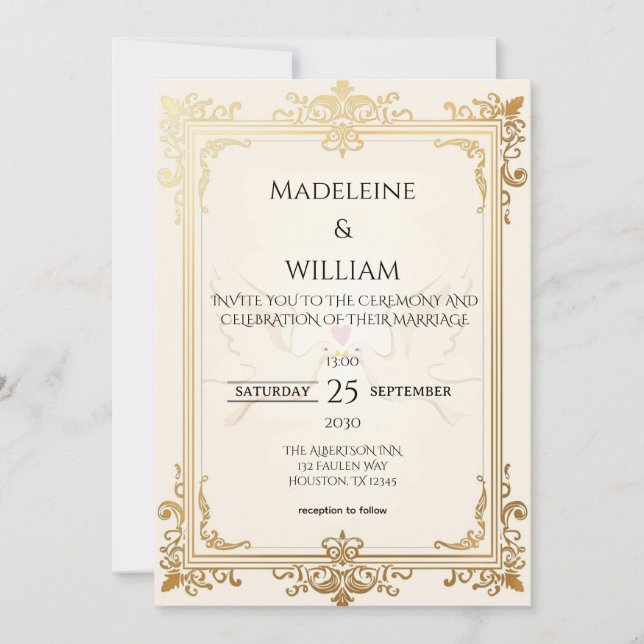 Save The Date Pigeon Elegant Luxury Gold Mariage (Devant)