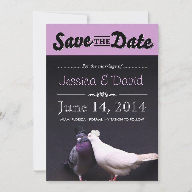 Save The Date Pigeons de mariée et de mariée Enregistrer la date (Devant)