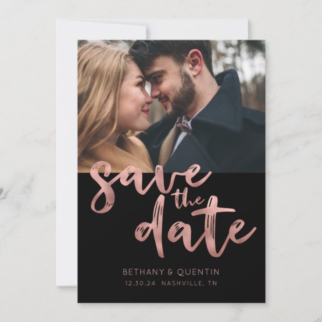 Save The Date Pinceau or Rose Chic Brush Script Photo (Devant)