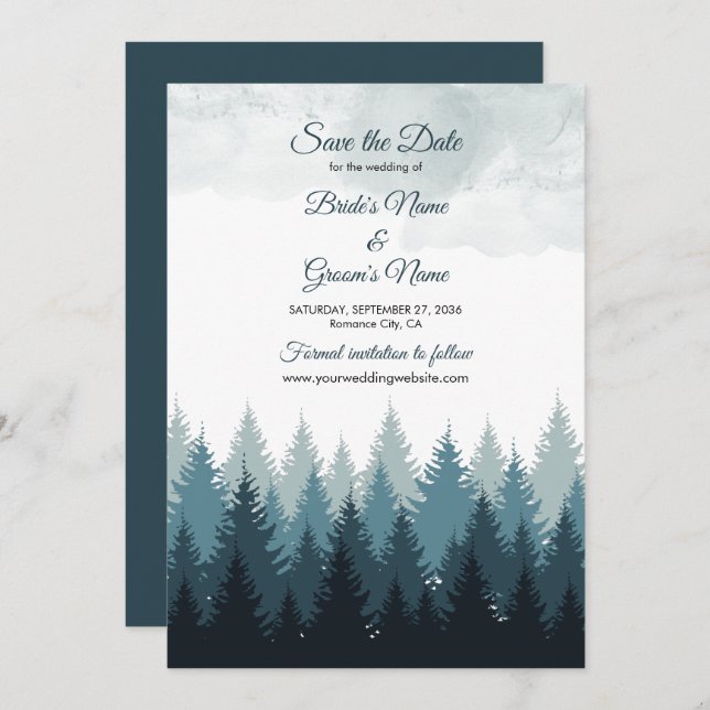 Save The Date Pine Arbre Aquarelle Forêt Mariage rustique (Devant / Derrière)