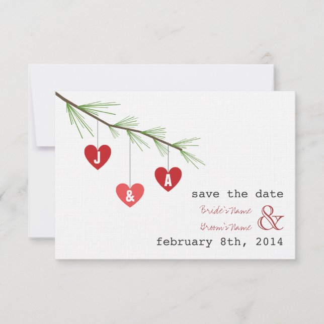 Save The Date Pine Bough Hearts Saint-Valentin Mariage Enregistr (Devant)