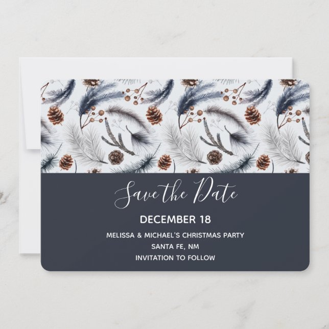 Save The Date Pine Cones et aiguilles de pin Noël Motif (Devant)
