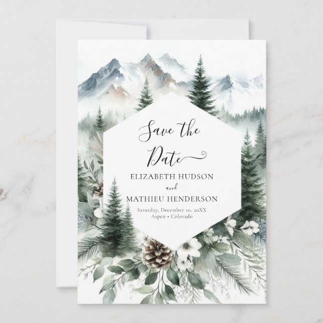 Save The Date Pine Editable Mountain Mariage (Devant)