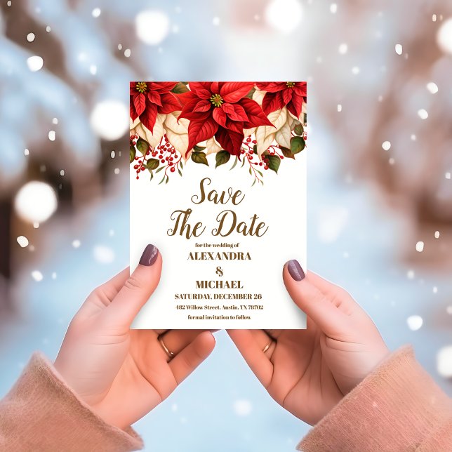 Save The Date Pine Rustique Poinsettia Floral Mariage de Noël (Créateur téléchargé)