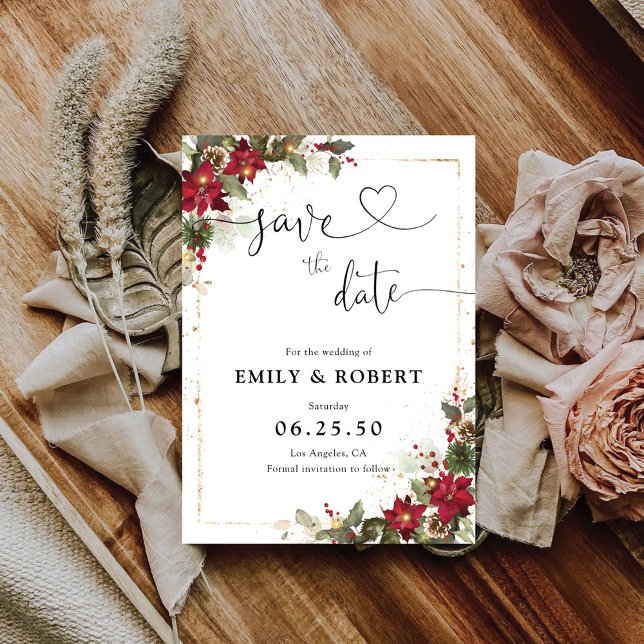 Save The Date Pine Rustique Poinsettia Noël Floral (Créateur téléchargé)