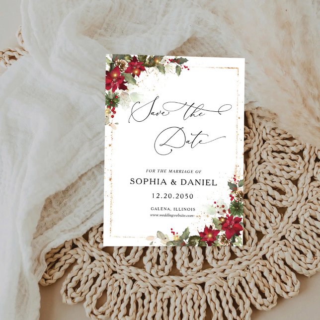 Save The Date Pine Rustique Poinsettia Noël Floral (Créateur téléchargé)