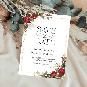 Save The Date Pine Rustique Poinsettia Noël Floral