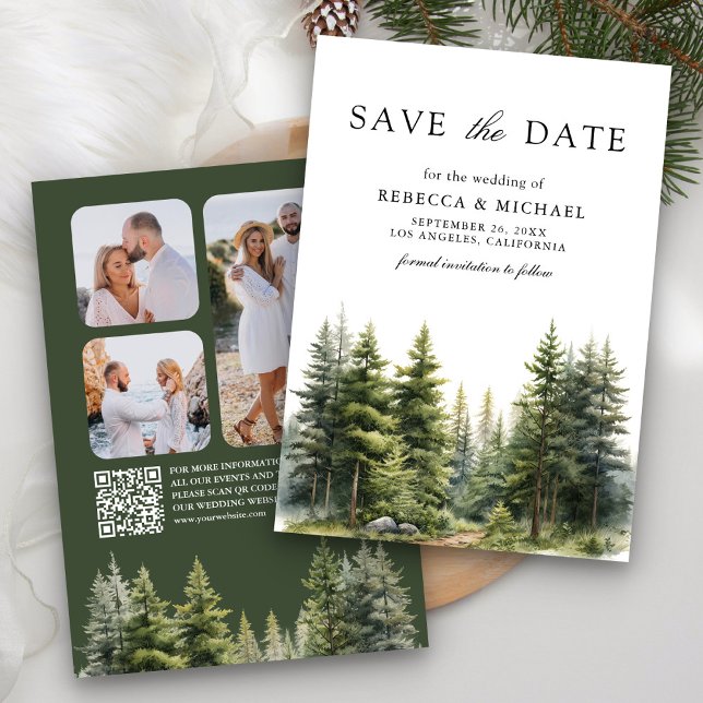 Save The Date Pine Trees Forêt Photo QR Code Mariage (Créateur téléchargé)