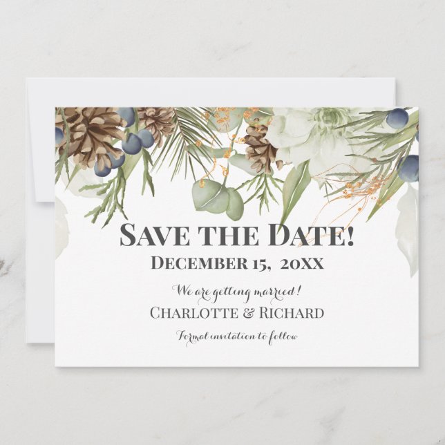 Save The Date Pinecones rustiques en bois horizontales (Devant)
