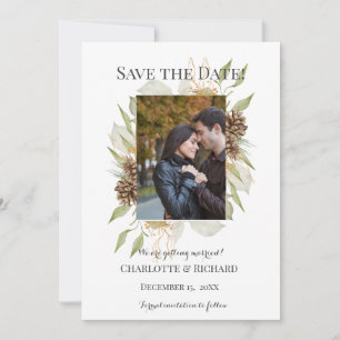 Save The Date Pinecones rustiques Fiançailles Photo Enregistrer