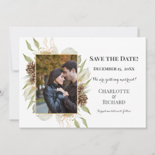 Save The Date Pinecones rustiques photo horizontale