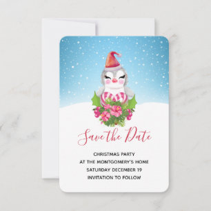 Save The Date Pingouin de Noël mignon à Santa Hat