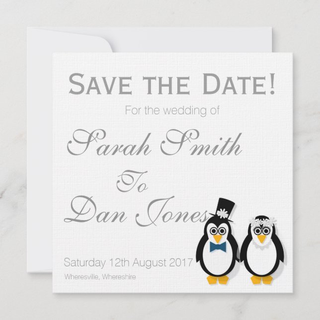 Save The Date Pingouins Enregistrer le Mariage de date (personna (Devant)