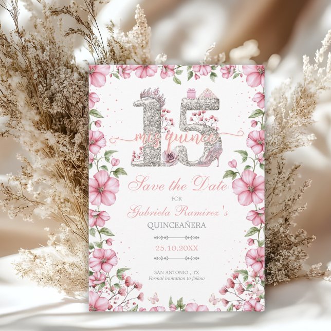 Save The Date Pink and Silver Miss Quince Quinceañera (Créateur téléchargé)