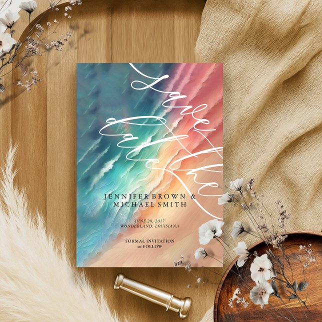 Save The Date Pink Blue Ocean Beach Aquarelle Élégante été (Créateur téléchargé)