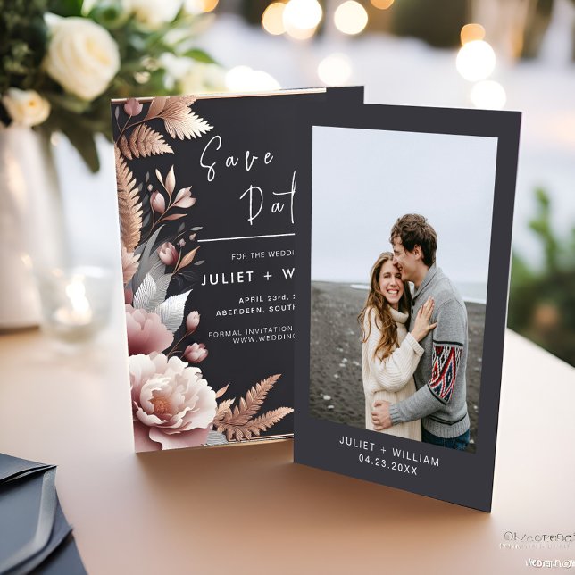 Save The Date Pink Boho Peony Garden Dusty Rose Mariage (Créateur téléchargé)