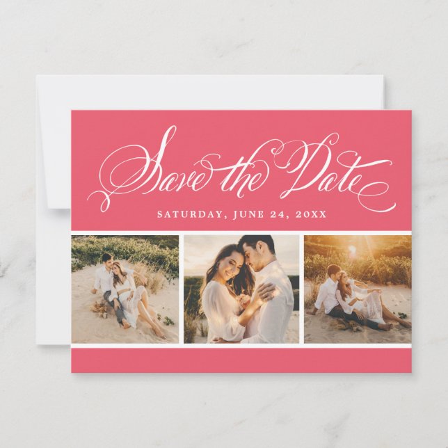 Save The Date Pink Calligraphy Script Mariage Photo Collage (Devant)