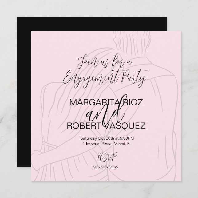 Save The Date Pink Couple Hugging Script Engagement Party (Devant / Derrière)