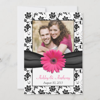 Save The Date Pink Daisy Black White Floral Photo Enregistrer la