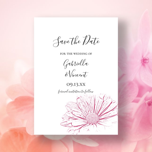 Save The Date Pink Daisy Effect Floral Wedding Enregistrer la da (Créateur téléchargé)