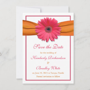 Save The Date Pink Daisy Orange Ribbon Wedding Enregistrer la da