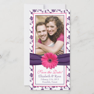 Save The Date Pink Daisy Purple Floral Ribbon Mariage Date de sa