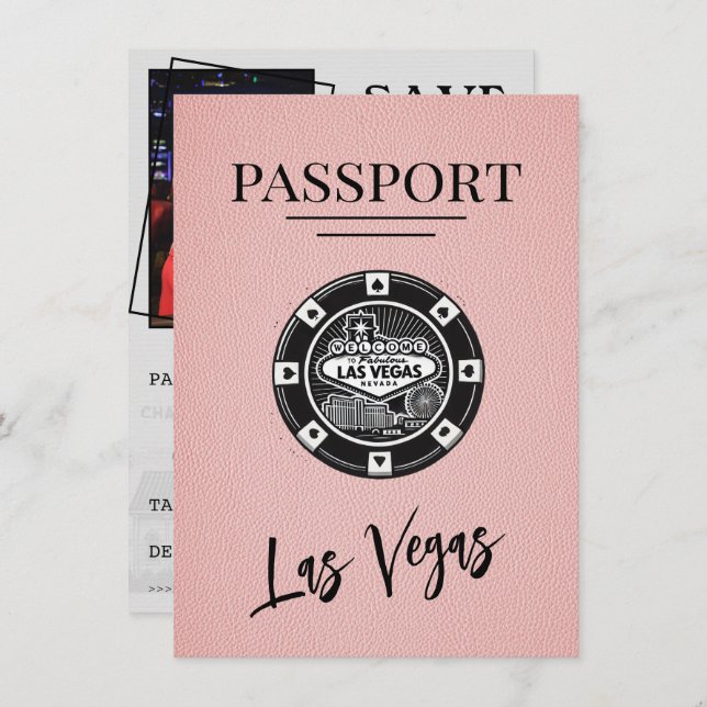 Save The Date Pink Las Vegas Passeport Enregistrer La Date (Devant / Derrière)