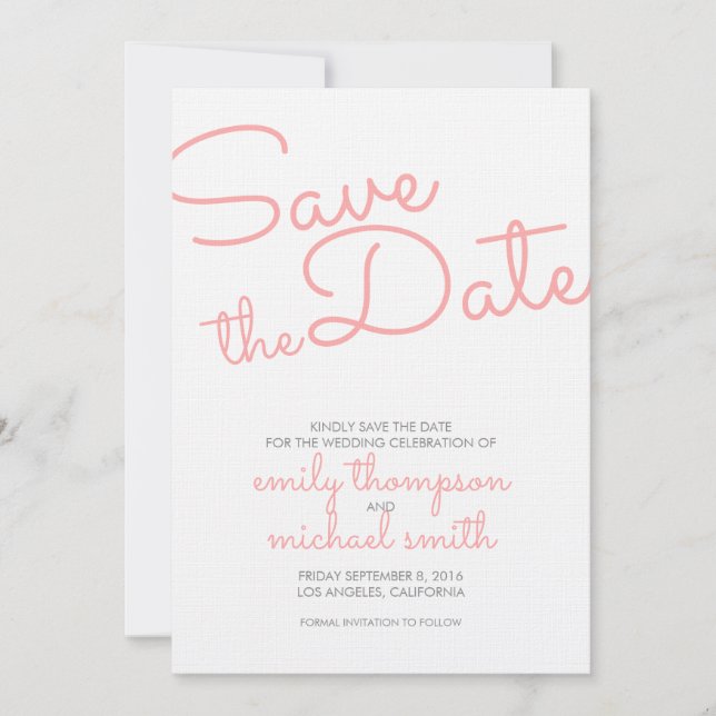 Save The Date Pink Modern Typographie Mariage Enregistrer la dat (Devant)