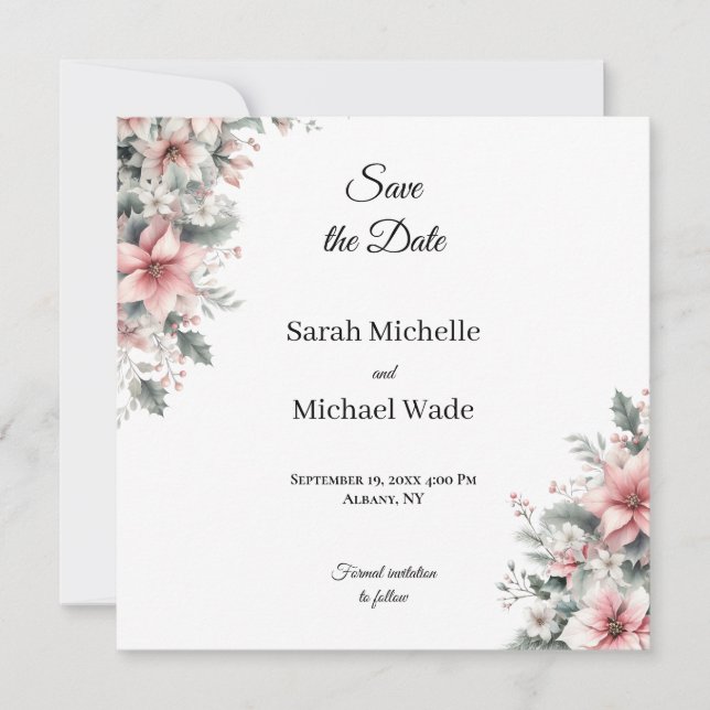 Save The Date Pink Poinsettia Enregistrer l'Invitation de date (Devant)