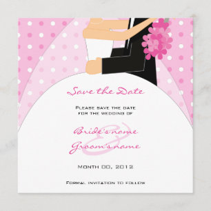 Save The Date Pink Polka Dot Bride et Groom Enregistrer les cart