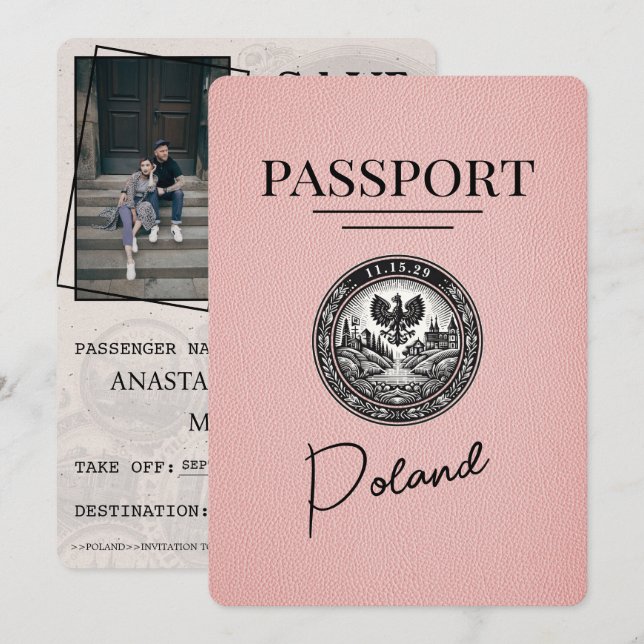 Save The Date Pink Pologne Passeport Enregistrer La Date (Devant / Derrière)