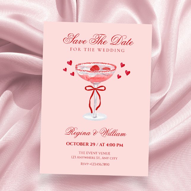 Save The Date Pink red cocktail bow wedding  (Créateur téléchargé)