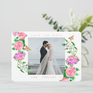 Save The Date Pink Rose Ruban Monogramme Mariage photo