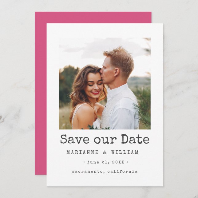 Save The Date Pink Simple CARRÉ Photo mariage enregistrer la dat (Devant / Derrière)