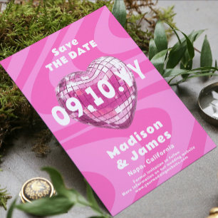 Save The Date Pink Super tendance moderne Disco Heart Photo