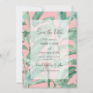 Save The Date Pink Tropical Banana Palm Feuille Mariage