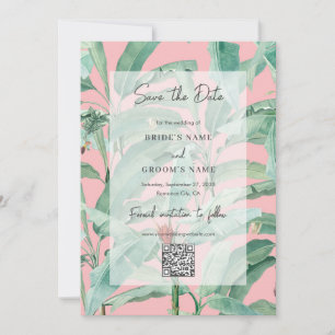 Save The Date Pink Tropical Banana Palm Feuille Mariage QR Code